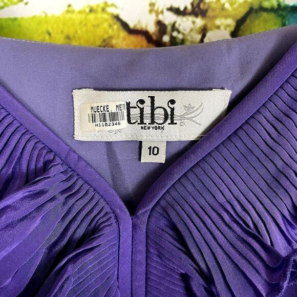 Tibi Purple 100% Silk V-Neck Ruffle Spaghetti Strap Dress 10 - Picture 4 of 11